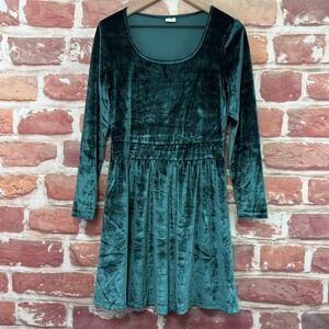 Lascana Dress Women's 6 Green Velvet Velour Stretchy Festive Evening Fit & Flare